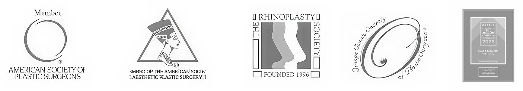 Logos and awards for plastic surgery associations.