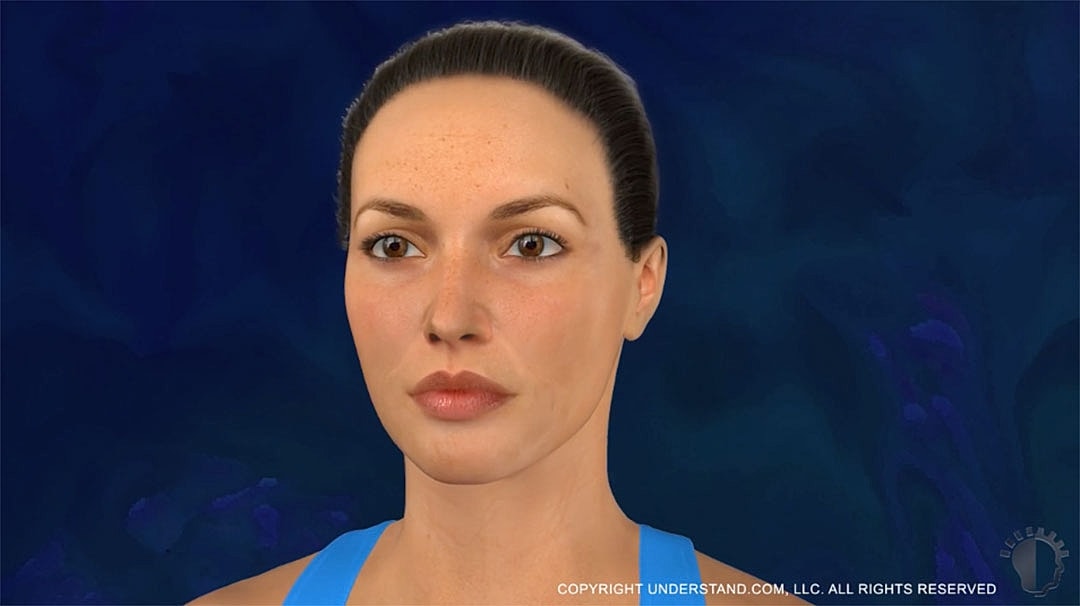 Realistic digital rendering of a woman’s face.