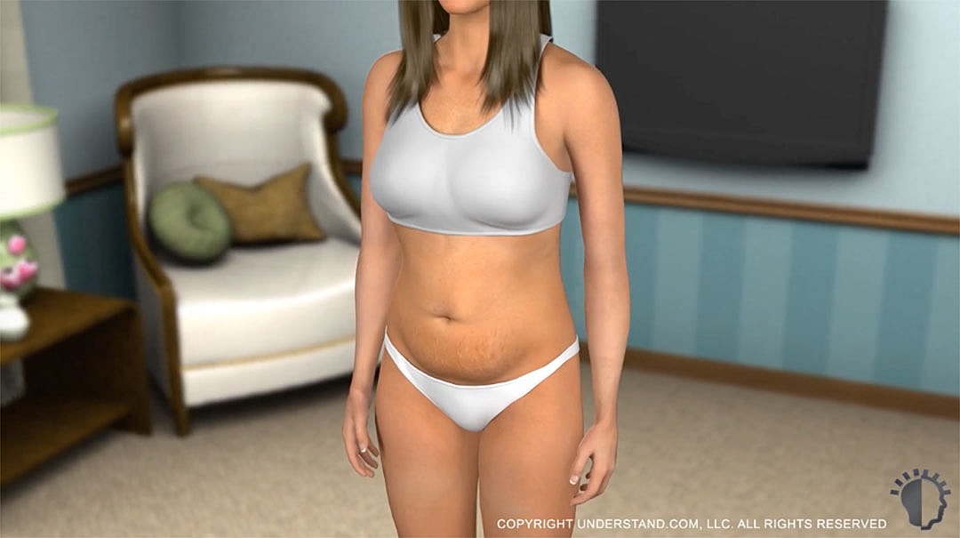 Woman in white lingerie standing indoors.